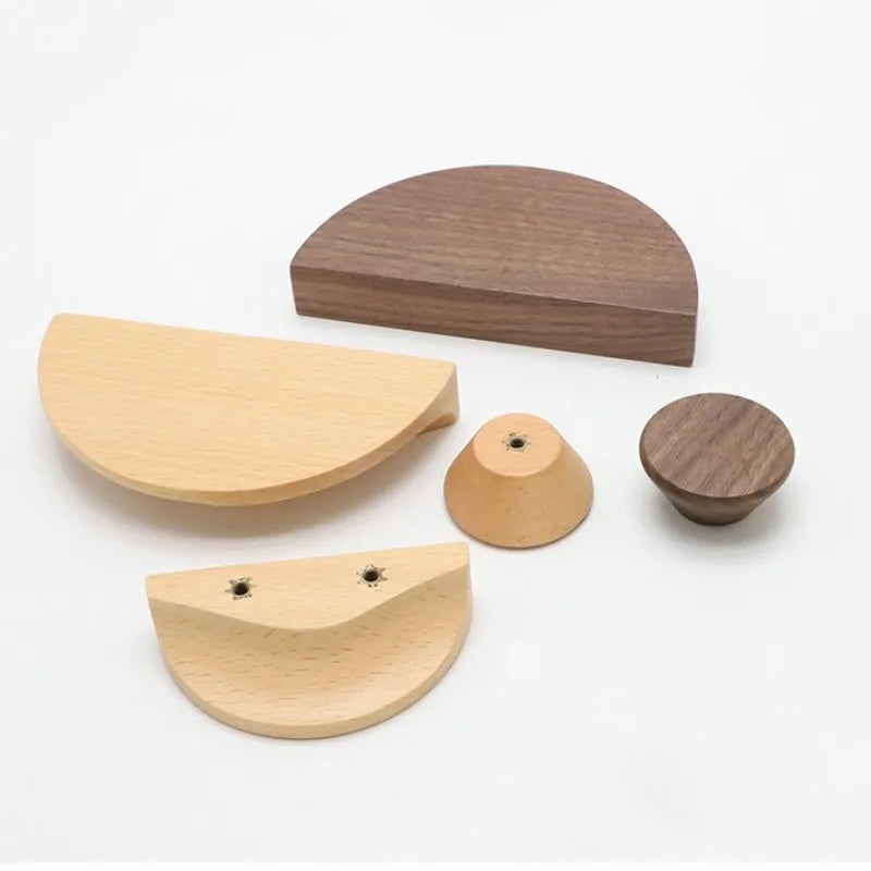 Tirador de madera maciza media luna para muebles y cajones – haya o nogal – 80 a 200 mm