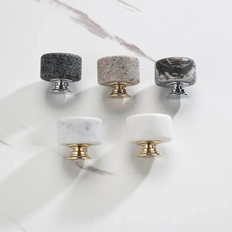 Pomo cilíndrico de piedra artificial para muebles y cajones – terrazo, mármol o granito – Ø 36 mm