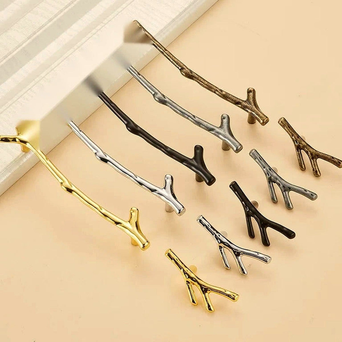 Tirador rama de árbol original para muebles y armarios – dorado, negro, bronce o cromo – pomo, 96 o 128 mm