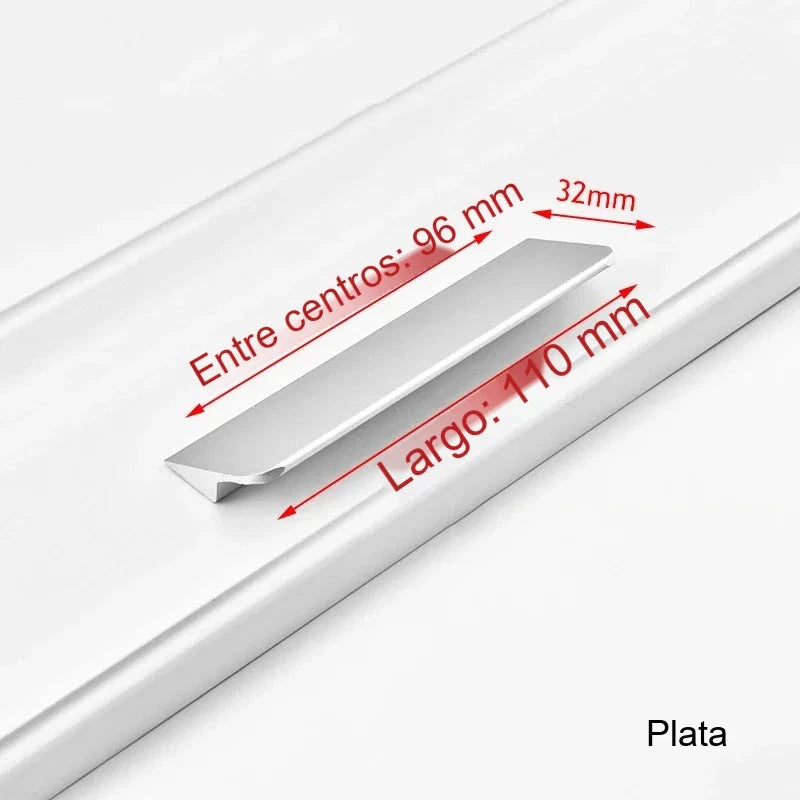 Tirador uñero oculto de canto para cocina y armario – aluminio negro, plata o dorado – 64 a 192 mm