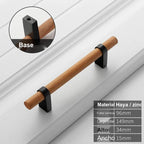 Tirador de madera y metal para muebles y cajones – base plateada o negra – pomo, 96, 128 o 160 mm