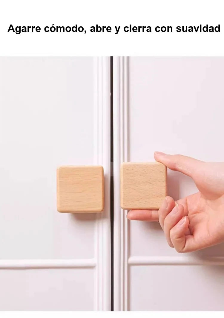 Pomo de madera maciza para muebles y cajones – hexagonal, redondo, cuadrado o seta – haya o nogal