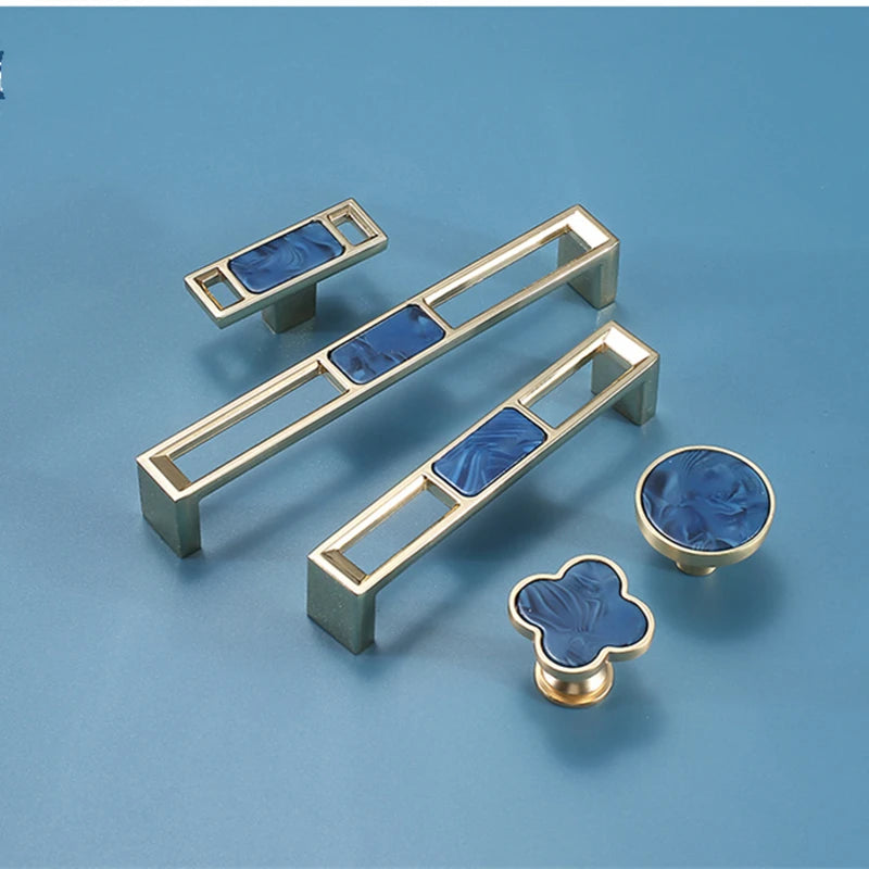 Pomo y tirador dorado efecto mármol para muebles y cajones – rosa, verde, azul o blanco