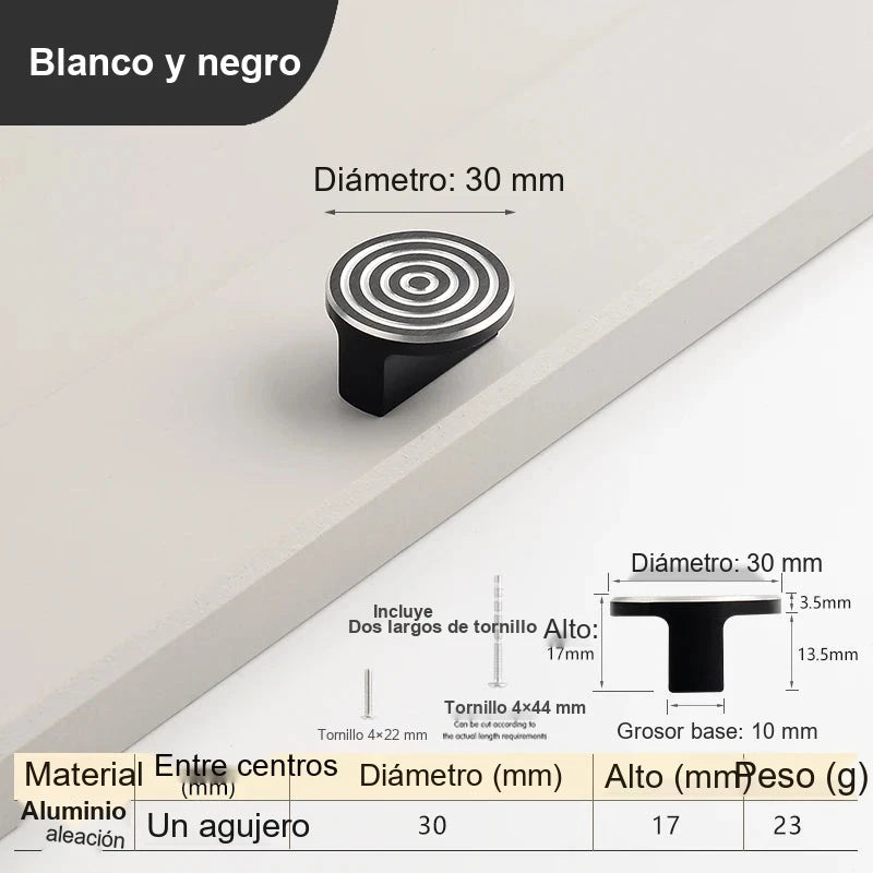 Tirador de diseño moderno para muebles y cajones – relieve de líneas – dorado o blanco y negro – pomo a 160 mm