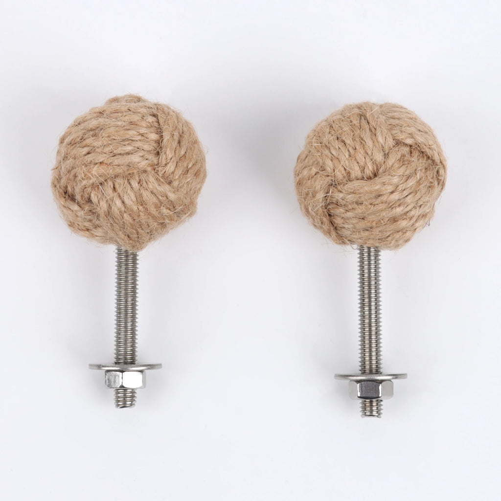 Pomo de cuerda náutica para muebles y cajones – tejido a mano – natural, crudo o negro – pack de 2 o 6