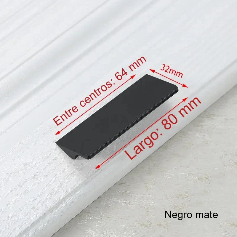 Tirador uñero oculto de canto para cocina y armario – aluminio negro, plata o dorado – 64 a 192 mm