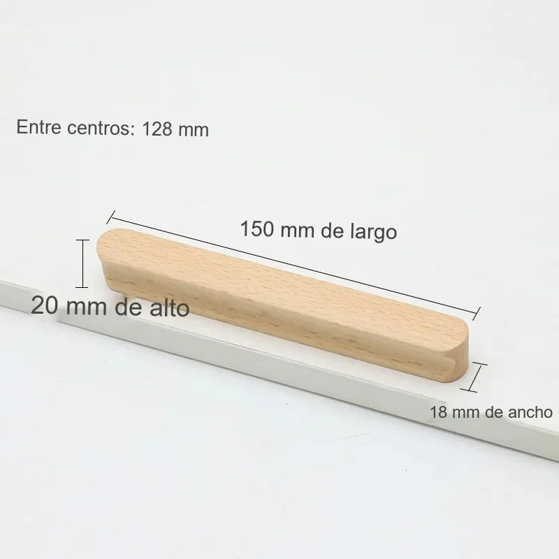 Tirador de madera maciza para muebles, cocina y cajones – haya o nogal – barra o puente – pomo a 192 mm