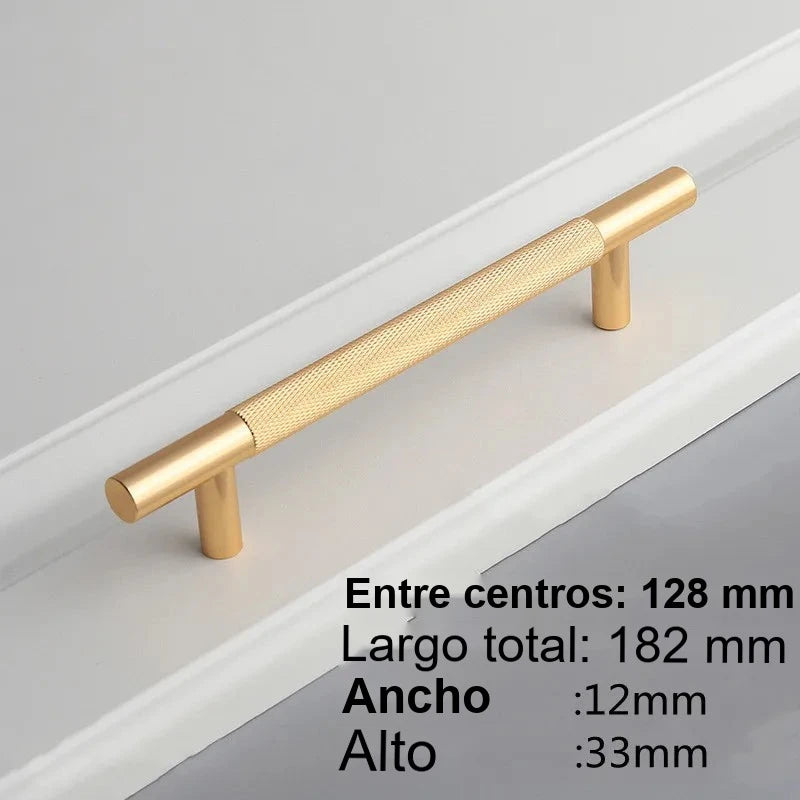 Tirador de cocina dorado champán moleteado – aluminio – para muebles y armarios – pomo, 96 a 192 mm