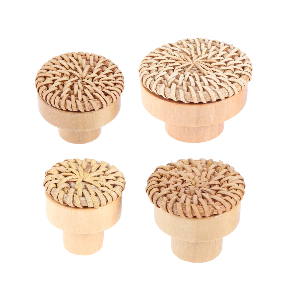 Pomo de madera y ratán para muebles y cajones – tejido a mano – pack de 2 – Ø 30 a 45 mm