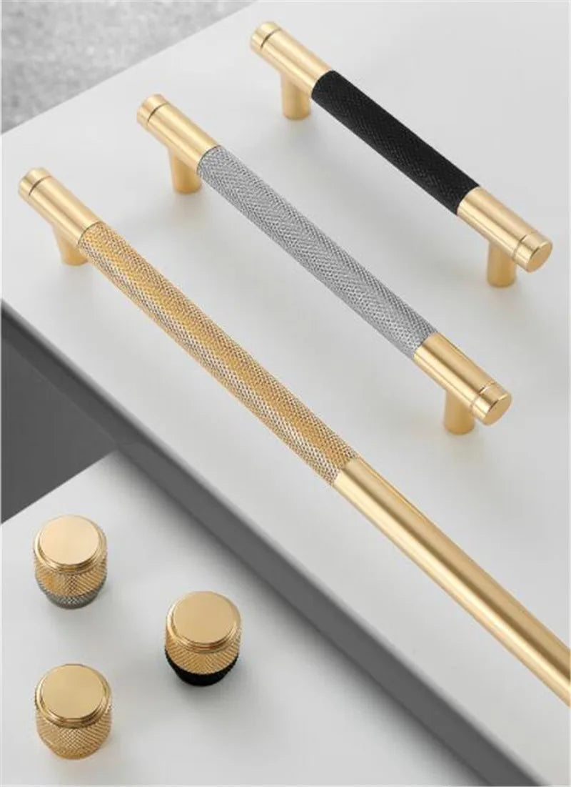 Tirador de cocina moleteado dorado y negro – aluminio – para muebles y armarios – pomo, 96, 128 o 256 mm