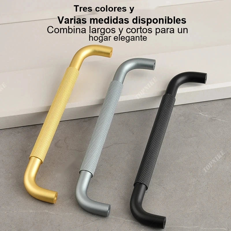 Tirador de cocina en U moleteado – negro, dorado o gris – aluminio – para armarios – pomo a 320 mm