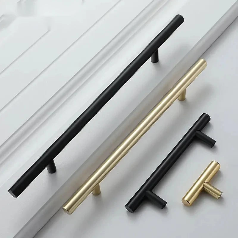 Tirador de cocina en T negro mate o dorado – acero inoxidable – para muebles y armarios – 64 a 320 mm