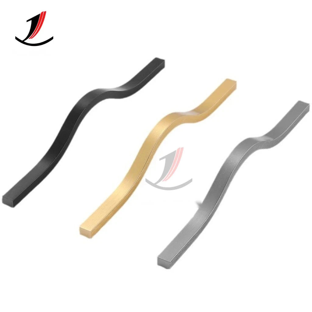 Tirador largo ondulado para armarios y cocina – negro, dorado o gris – aluminio – 160 a 384 mm