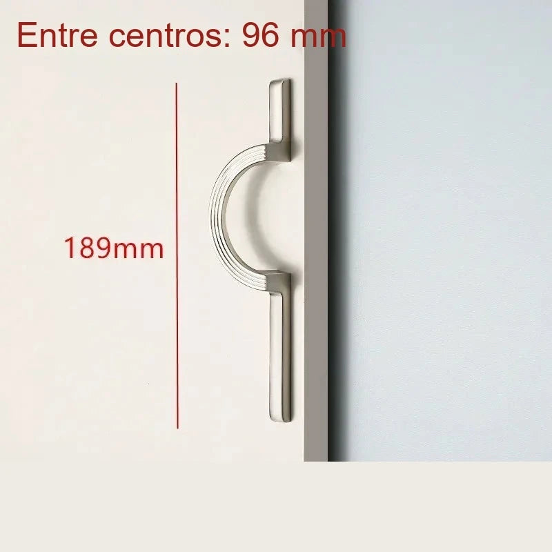 Tirador largo con anilla para armarios y muebles – dorado o cromo – diseño escultórico – 96 o 256 mm