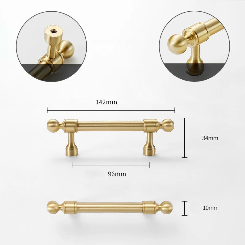 Tirador dorado de latón macizo para cocina y armario – remates de bola – dorado cepillado – pomo a 320 mm