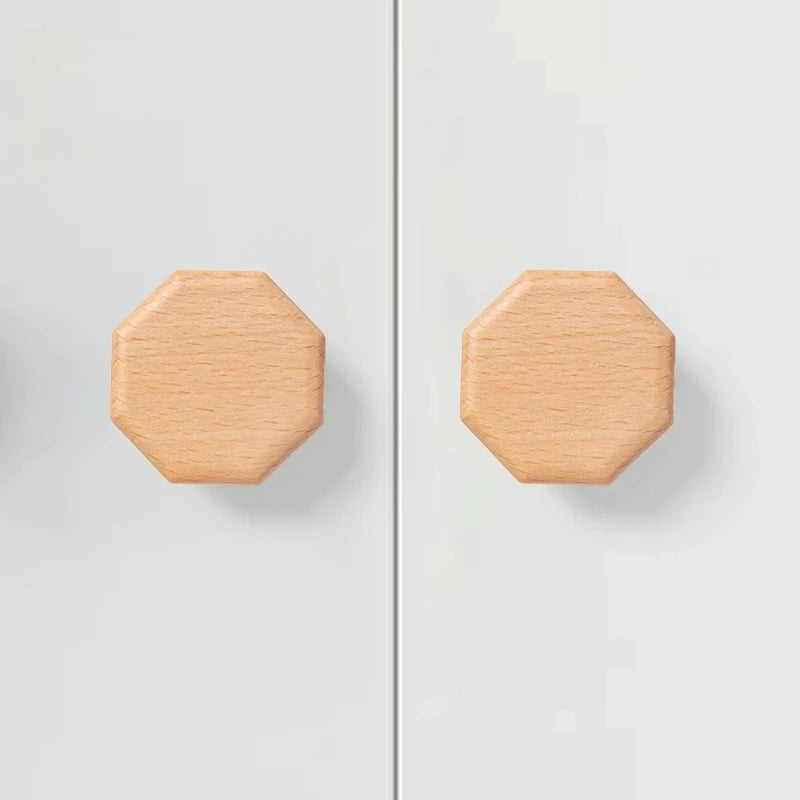 Pomo de madera maciza para muebles y cajones – hexagonal, redondo, cuadrado o seta – haya o nogal