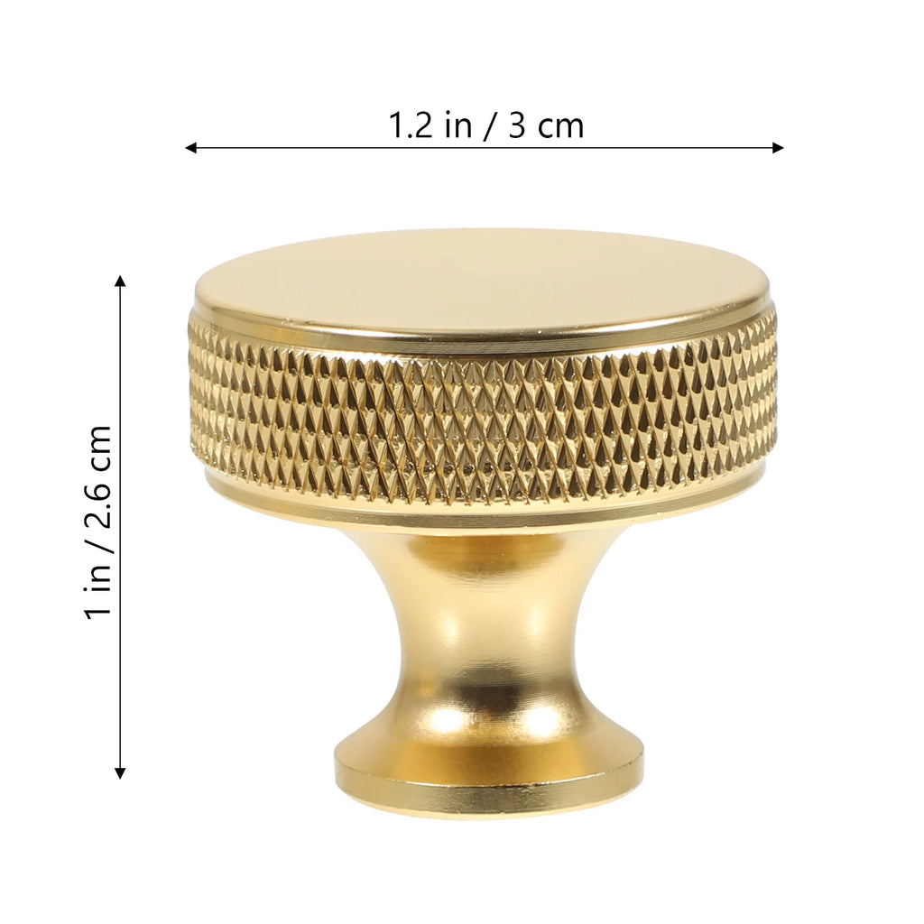 Pack 5 pomos dorados moleteados para cocina, cajones y armarios – Ø 30 mm