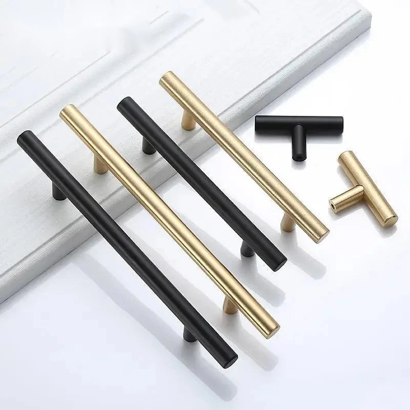 Tirador de cocina en T negro mate o dorado – acero inoxidable – para muebles y armarios – 64 a 320 mm