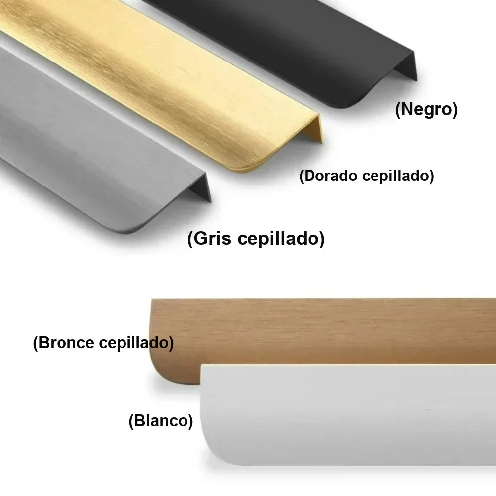 Tirador perfil oculto para cocina y armario – aluminio – 5 acabados – 80 a 500 mm de largo
