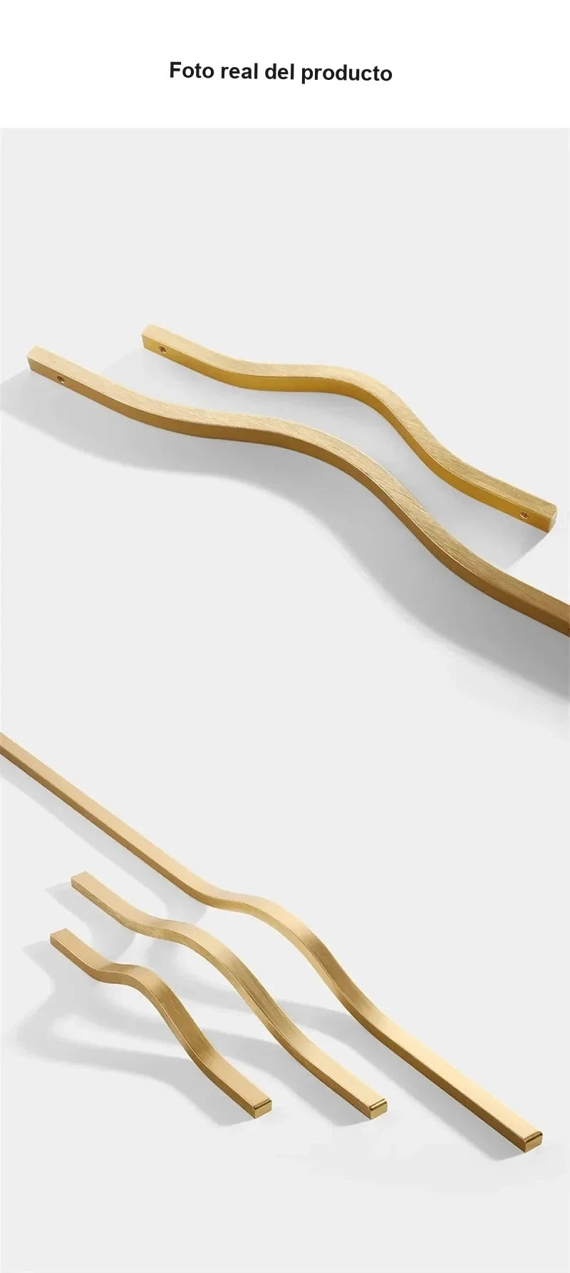 Tirador largo ondulado para armarios y cocina – negro, dorado o gris – aluminio – 160 a 384 mm