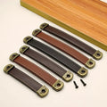 Tirador vintage de piel para muebles y cajones – terminales de bronce – 96, 128 o 160 mm