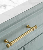 Tirador dorado de latón macizo para cocina y armario – remates de bola – dorado cepillado – pomo a 320 mm