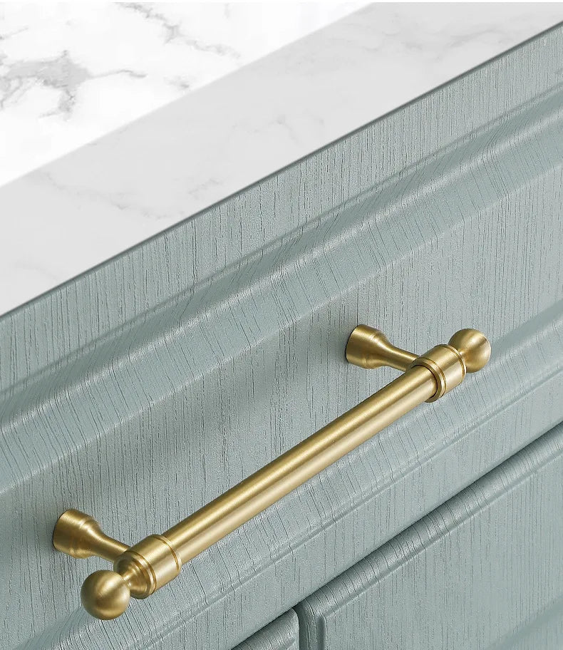 Tirador dorado de latón macizo para cocina y armario – remates de bola – dorado cepillado – pomo a 320 mm