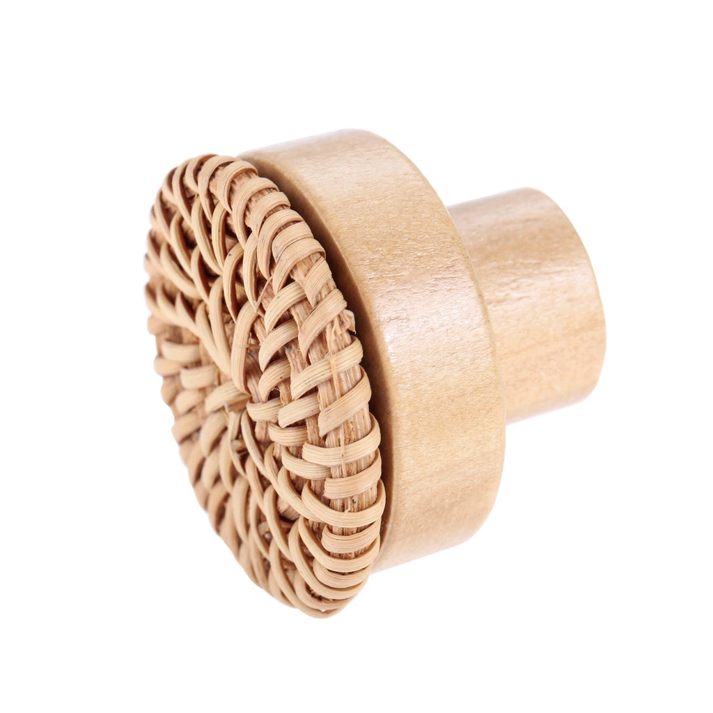 Pomo de madera y ratán para muebles y cajones – tejido a mano – pack de 2 – Ø 30 a 45 mm