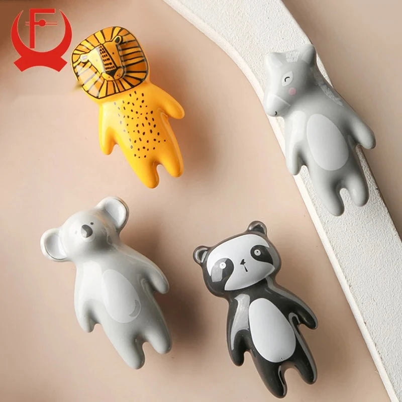 Pomo infantil de cerámica con forma de animal para cómoda y armario – panda, león, koala, zorro u oso
