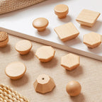 Pomo de madera maciza para muebles y cajones – hexagonal, redondo, cuadrado o seta – haya o nogal
