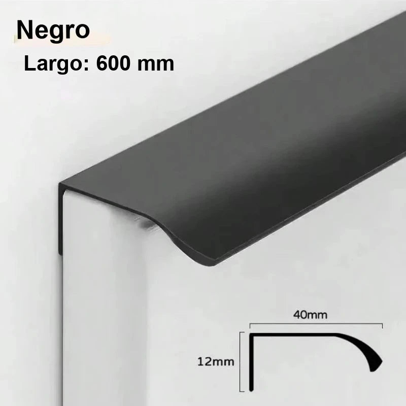 Pack 5 tiradores negros de canto para cocina y armario – perfil fino de aluminio – 80 a 600 mm
