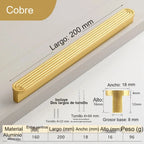Tirador de diseño moderno para muebles y cajones – relieve de líneas – dorado o blanco y negro – pomo a 160 mm
