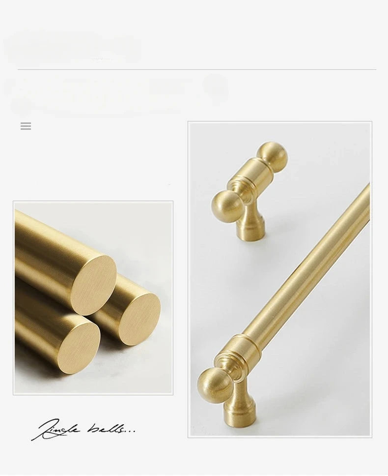 Tirador dorado de latón macizo para cocina y armario – remates de bola – dorado cepillado – pomo a 320 mm
