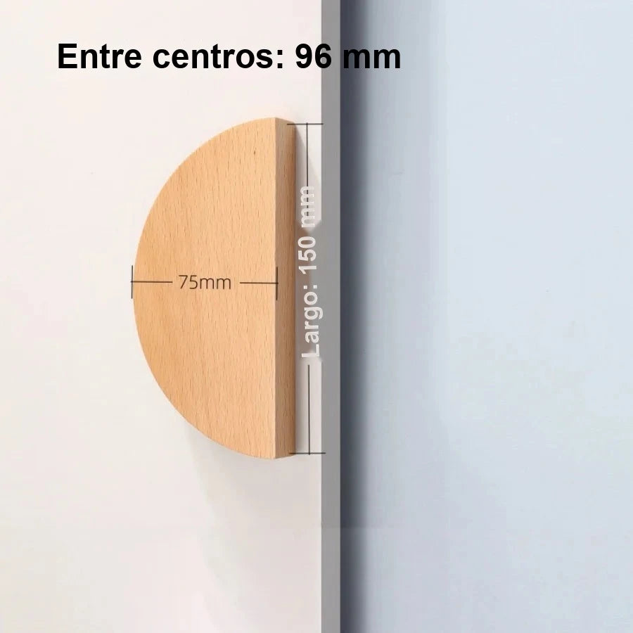 Tirador de madera maciza media luna para muebles y cajones – haya o nogal – 80 a 200 mm