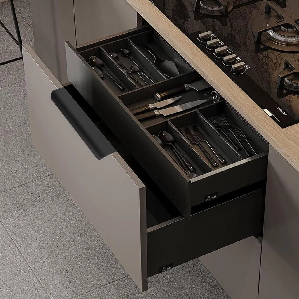 Pack 5 tiradores negros de canto para cocina y armario – perfil fino de aluminio – 80 a 600 mm