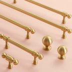 Tirador dorado de latón macizo para cocina y armario – remates de bola – dorado cepillado – pomo a 320 mm