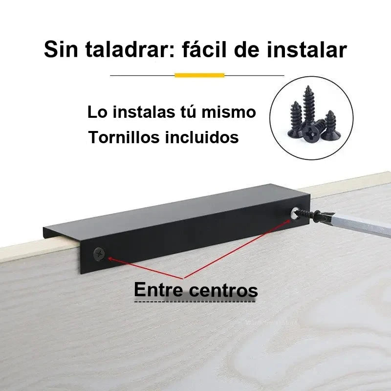 Tirador perfil de canto para puertas de cocina y armario – aluminio negro, plata o dorado – 80 a 500 mm