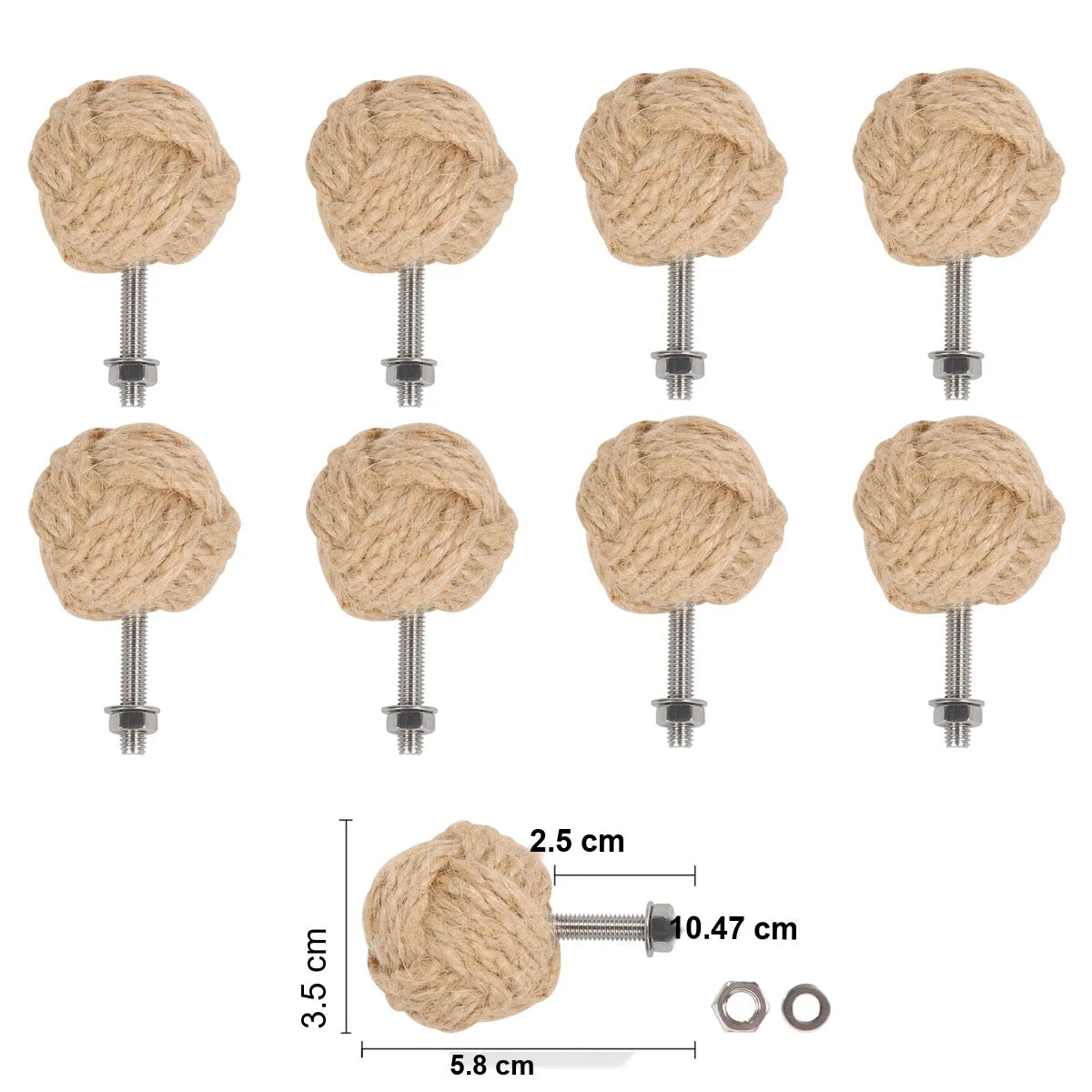 Pomo de cuerda náutica para muebles y cajones – tejido a mano – natural, crudo o negro – pack de 2 o 6