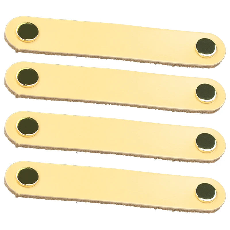 Pack 4 tiradores de cuero para muebles y armarios – tornillería dorada – 12 colores – 14 o 17 cm