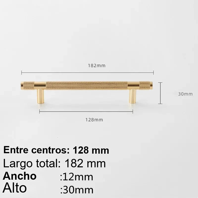 Tirador de cocina moleteado negro mate o dorado – aluminio – pomos y barras para muebles – 96 a 192 mm