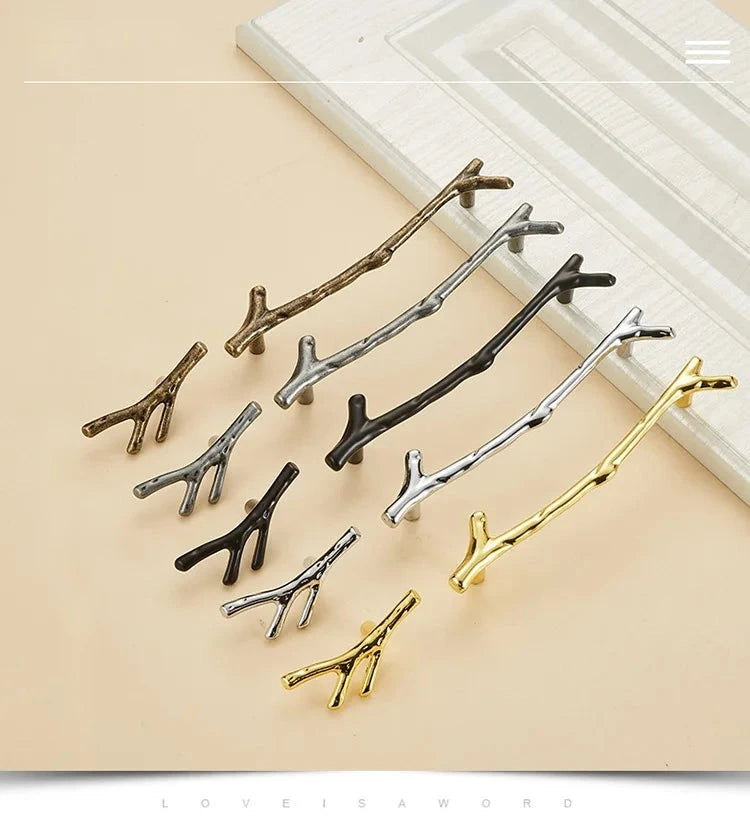 Tirador rama de árbol original para muebles y armarios – dorado, negro, bronce o cromo – pomo, 96 o 128 mm