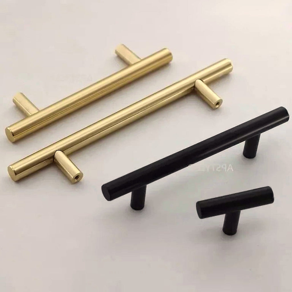 Tirador de cocina en T negro mate o dorado – acero inoxidable – para muebles y armarios – 64 a 320 mm