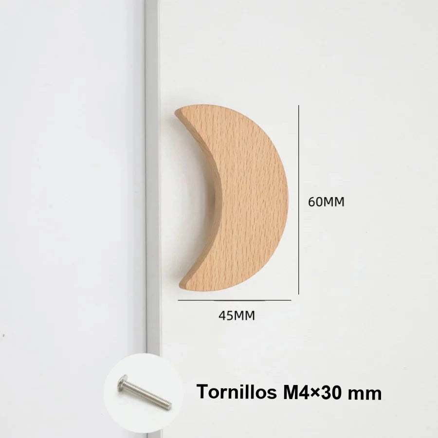Pomo infantil de madera para cómoda y armario de bebé – animales, nubes, estrellas y lunas – haya