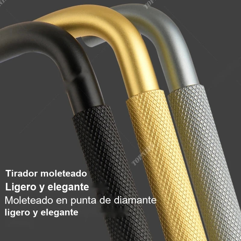 Tirador de cocina en U moleteado – negro, dorado o gris – aluminio – para armarios – pomo a 320 mm