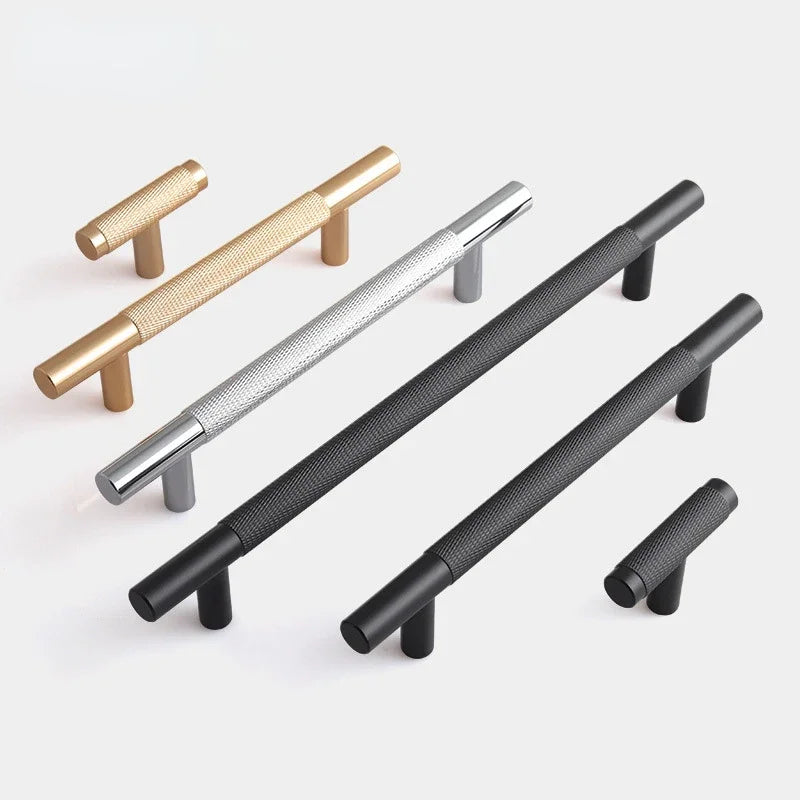 Tirador de cocina moleteado dorado, negro o cromo – aluminio – para armarios y cajones – pomo a 320 mm