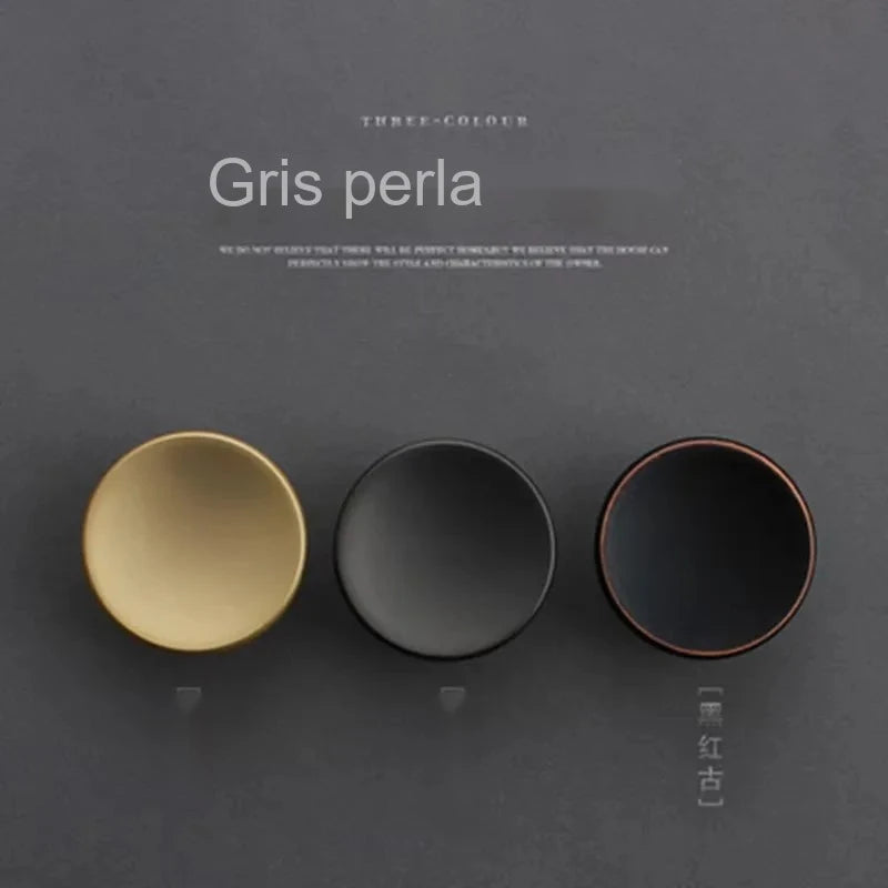 Pomo plano redondo para muebles y cajones – gris perla, dorado o negro – zamak – pack de 2