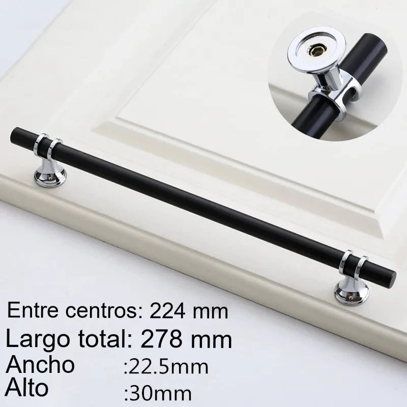 Tirador negro para cocina y armario con anillas doradas o cromadas – zamak – pomo a 320 mm