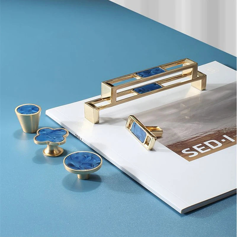 Pomo y tirador dorado efecto mármol para muebles y cajones – rosa, verde, azul o blanco