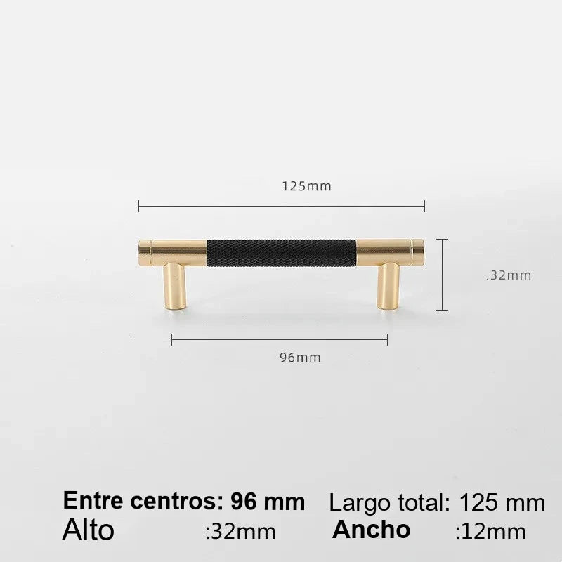 Tirador de cocina moleteado dorado y negro – aluminio – para muebles y armarios – pomo, 96, 128 o 256 mm