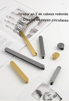 Tirador de diseño moderno para muebles y cajones – relieve de líneas – dorado o blanco y negro – pomo a 160 mm